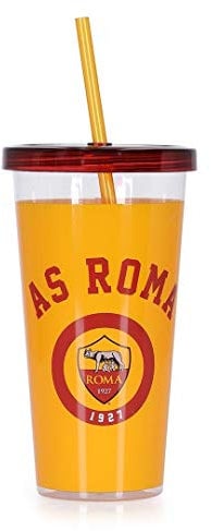 AS Roma FC Inter A.S Roma Straw Cup, Tazza Bicchiere con Cannuccia, GialloRosso, 17 cm