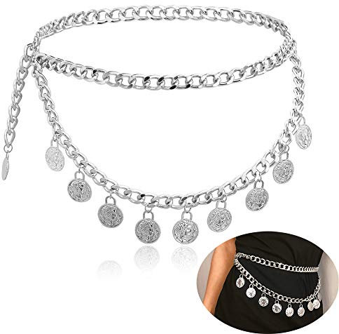 Jurxy Körper Bauch Taille Kette Bikini Strand Körperkette Multilayer Bauchgürtel Bauchkette Legierung Taille Kette für Frauen - Silber Stil 8