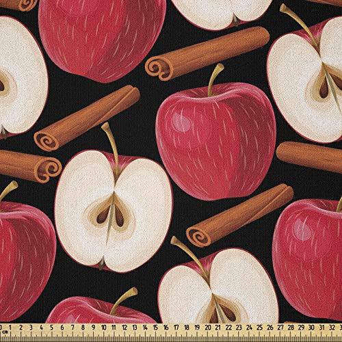 ABAKUHAUS Apfel Microfaser Stoff als Meterware, Zimtstangen Früchte, Deko Basteln Polsterstoff Textilien, 2M (230x200cm), Zimt Creme Rot