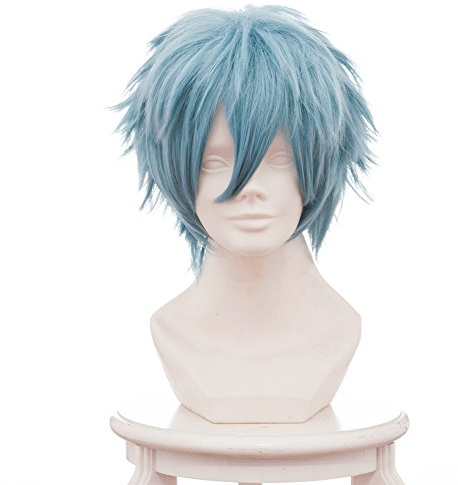 Xiemushop Kurze Grau Blau Haar Synthetische Perücken Anime Cosplay Perücke für My Hero Academia Shigaraki Tomura mit Freie Perücke Kappe (Grau Blau)