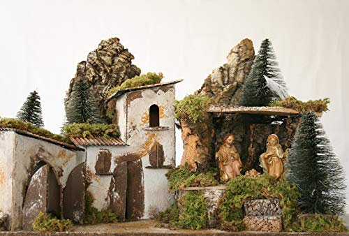 euromarchi Weihnachtskrippe Natalizio Vuoto, Bombus und Moos mit Licht, 58x34x37 cm, Mehrfarbig, 58 x 34 x 37 cm