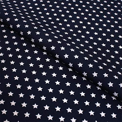 Stoff Meterware Sterne Stars 8 mm - 1 Meter, Deko, Kinder, Winter, Weihnachten, Baumwollstoff, Kinderstoff, Sternestoff, Basteln, Nähen (Marine Blau)
