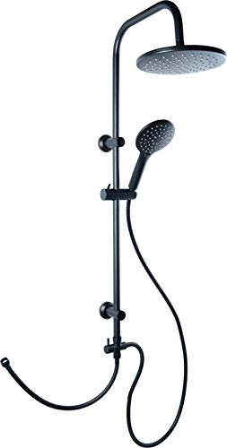 Cornat Duschsystem ''Noir'' - Black Edition - Runde Kopfbrause - Handbrause mit 3 Strahlarten: Normal- & Sprühstrahl - Anti-Kalk - Variabler Bohrlochabstand / Dusch-Komplettset Steigrohr / TECBE3302