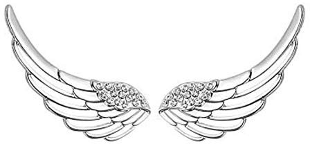 Pendientes trepadores de oreja de plata de ley S295 con diseño de alas de ángel y circonita cúbica para mujeres y niñas, Oro blanco, Circonia cúbica