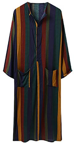 FUIW Caftano a righe colorate da uomo con bottoni arabi top Tuic allentati