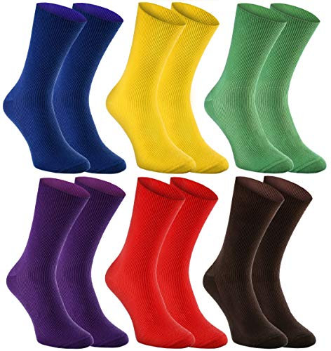 Rainbow Socks - Donna Uomo Calzini Antibatterici Senza Compressione per Diabetici - 6 Paia - Chaber Giallo Verde Viola Rosso Marrone - Taglia 42-43