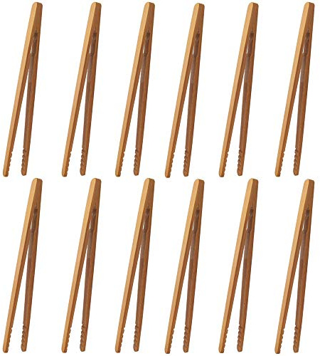 Bambuszangen,12 Stück Bambus küchenzange Grillzange Holz toastzange Toastzange für toast Lebensmittel-zangen,zum Kochen,Brot,Früchtetee und Gurken
