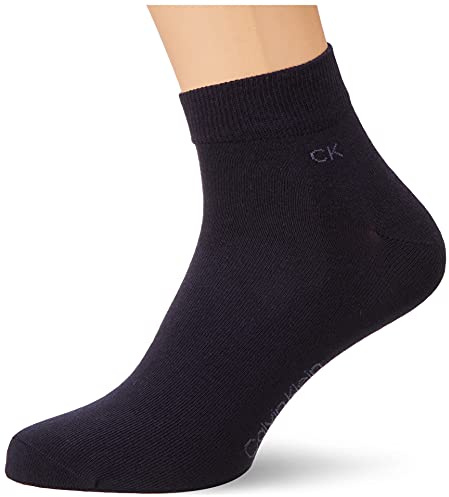 Calvin Klein mens Casual Flat Knit Cotton Men's Quarter Socks 2 pack Quarter, Navy, 39/42