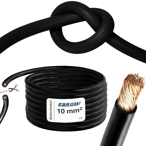 EBROM Cavi per batteria HiFlex (Hi Flex) 10 mmq vendita al metro colore nero molto flessibile guaina in PVC (70 ± 5 Shore) 100% rame OFC per cavo di avviamento cavo di ricarica o funzioni simili