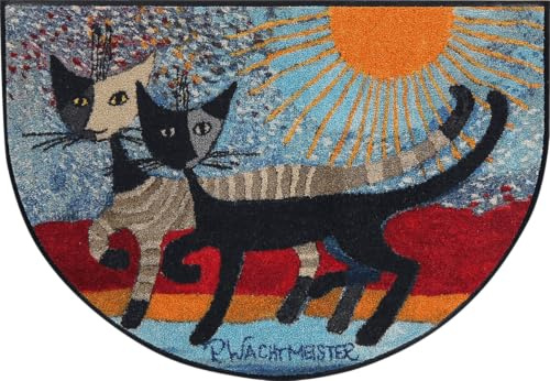 Salonloewe Rosina Wachtmeister In Due Sulla Riva H60x085 cm Eingangs-Matte Türmatte waschbar Katzen bunt halbrund Designer Qualität