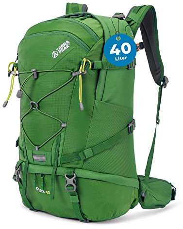 Terra Peak Wanderrucksack 40L Damen Herren Flex 40 grün - Trekking-,Reise-Rucksack wasserdicht - Outdoor- Travel Daypack mit Trinksystem & Hüftgurt, zum Wandern, Radfahren & Sport