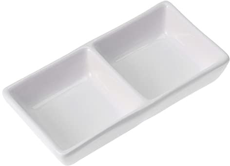 Yardwe Ceramic Dip Bowl 2- Compartment Porcelain Appetizer Serving Tray Sushi Dipping Bowl Saucers Bowl Soy Sauce Dish Vinegar Plate
