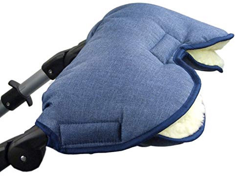 BAMBINIWELT Muff Handwärmer Handschuh für Kinderwagen Buggy mit Lammwolle für warme Hände universal MELIERT (blau MELIERT)