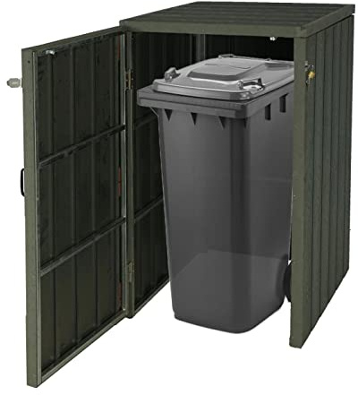 1er WPC-Mülltonnenverkleidung HWC-J28, Premium Mülltonnenbox, Metall Holzoptik, erweiterbar - grau