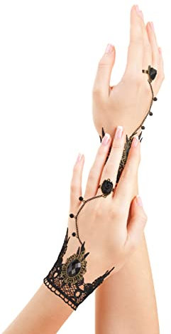 Balinco GOTHIC CHARLESTON ARMBAND 2er SET, Schwarz, Handstulpen, Fingerlose Handschuhe Damen, Karneval Accessoires, Fasching, Fastnacht, Halloween, Mottoparty