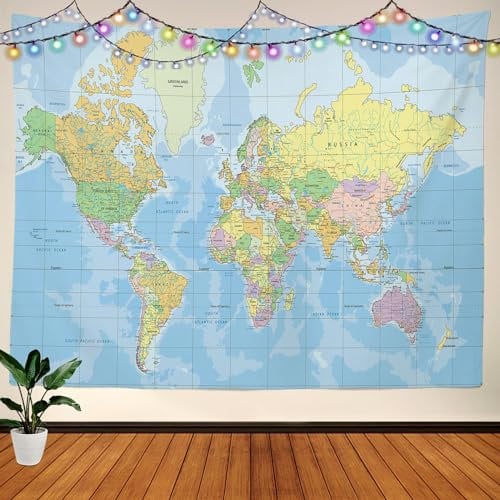 BaoNews Weltkarte Dekorationen Wandteppich, Weltkarte auf Mercators Projektion große Wandbehang Tischdecken Wandteppich Schlafzimmer Wohnzimmer Schlafsaal 100 x 150 cm