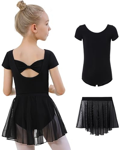 Black Girls Ballet Leotards with Removable Skirt Toddler Dance Dress Combo