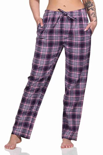 NORMANN-Wäschefabrik Dame Flanell Schlafanzug Hose kariert aus Baumwolle - ideal zum relaxen - 202 222 15 602, Farbe:Beere, Größe:40-42