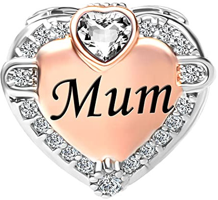 SBI Jewelry Rose Gold Heart Mom Mum Charm for Bracelets April Birthstone Bead Pendant Daughter Wife Birthday