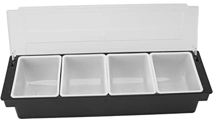 Buachois Caja de Condimentos,4 Compartimentos Caja Dividida para Frutas | Transparente Caja para Conservar Frutas de Dividida Multifuncional para Bar, Barra de Diseño de Bandeja de Plástico
