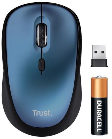 Trust Yvi+ Mouse Wireless Silenzioso con Design Sostenibile, 800-1600 DPI, per Mano Sinistra e Destra, Microricevitore USB, Mouse Senza Fili Compatto per PC, Computer, Laptop, Mac - Blu