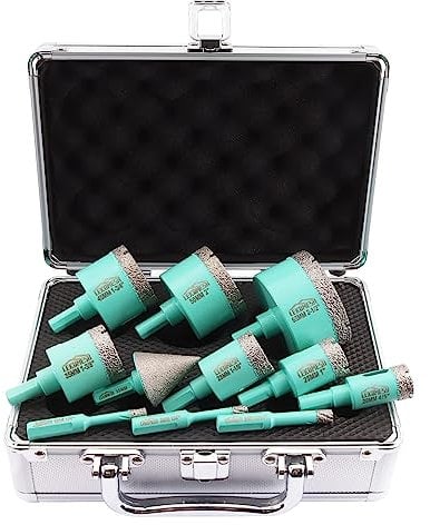 Set di Punte Diamantate - 11pezzi (6/6/8/20/25/28/35/45/50/65mm+35mm Punte per Smusso) LEKOMESH Seghe a Tazza per Porcellana Piastrella Ceramica Granito Marmo Muratura,Gambo Triangolare