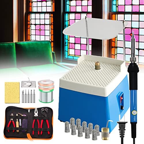 json2xml Stained Glass Starter Kit,Professional Start up Set,with glass grinder machine Glass Cutter Tool Kit Soldering Iron Kit Copper Foil Tape Solder Wire Finger Sleeve