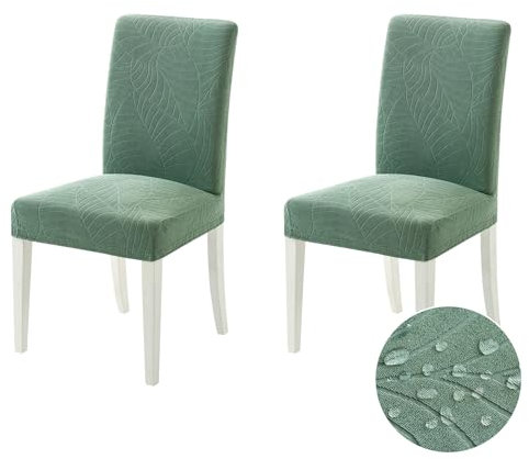 MIULEE Stuhlhussen 2er Set Universal Stretch Stuhlbezug,Abnehmbarer Wasserdichter Elastische Modern Stuhlbezüge Bezug Küche Wohnzimmer Bankett Familie Hochzeit Party Stuhlhusse,Graugrün