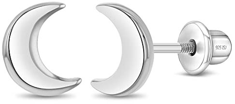 Orecchini a vite in argento Sterling 925 lucido a forma di mezzaluna per bambine e ragazze preadolescenti, bellissimi orecchini a forma di mezzaluna per ragazze, 6mm, Argento sterling, Nessuna pietra