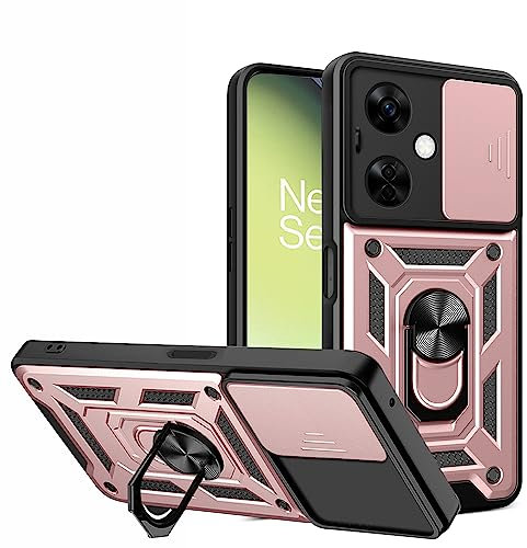 BOKYAS Coque pour OnePlus Nord CE 3 Lite/Nord N30 avec Cache Webcam & Support Annulaire à 360 Degrés, Anti-Chute Étui Housse Compatible avec Support De Voiture Magnétique, Or Rose