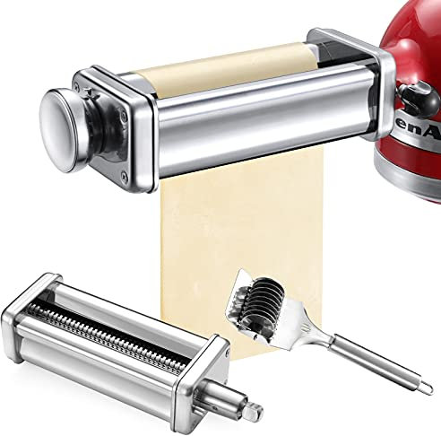 Gdrtwwh Pasta Roller Sheet Attachment for KitchenAid Stand Mixer, Stainless Steel Pasta Maker Accessories with Noodle Lattice Roller and Cleaning Brush for Ravioli, Lasagna