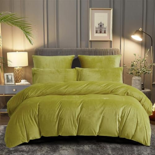 DXHOME Ropa de cama de felpa de invierno de 200 x 200 cm, color amarillo, felpa cálida, pastel, franela suave, acogedora, reversible, microfibra, funda nórdica con cremallera y 2 fundas de almohada de