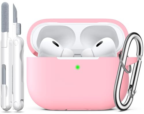 R-fun Funda para AirPods Pro 2ª/1ª Generación con Kit de Limpieza, Protección Completa de Silicona para Apple AirPods Pro 2023/2022/2019 Funda de Carga [LED Frontal Visible],Rosa