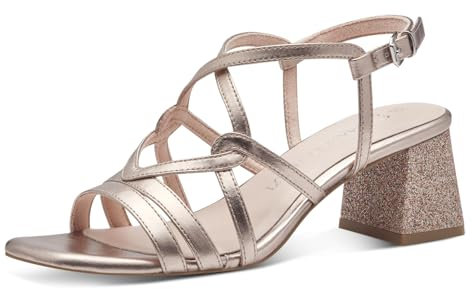 MARCO TOZZI Damen Sandalen mit Absatz Glitzer Vegan, Metallisch (Rose Metallic), 39 EU