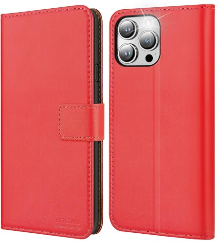 HOOMIL Handyhülle für iPhone 15 Pro, Premium Leder Klappbar Hülle, mit Kartenfach & Standfunktion, Unterstützt Kabelloses Laden - Rot