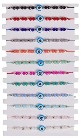 Evil Eye Bracelets, 12 Pcs Evil Eyes Charm Bracelet for Women Adjustable Woven Lucky Protection Friendship Bracelet Anklet for Mom Girl jewelry (12Pcs-Light Blue)
