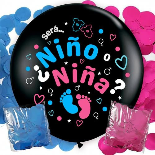 Globo Revelación de Género Bebe | Globo Revelacion de Genero | Incluye Confeti, Diámetro de 90cm | Globos Baby Shower | Revelación Género Bebé | Gender Reveal