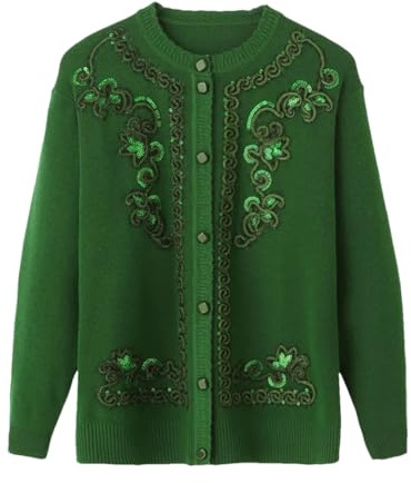 DBFBDTU Cardigan da donna lavorato a maglia con stampa, maglione per nonna, cappotto a maniche lunghe per anziani di mezza età, EN8, XL