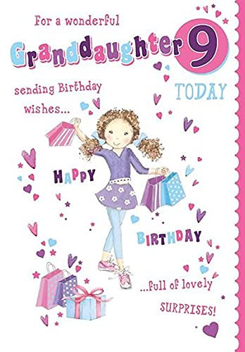 Paper Rose Biglietto di auguri per il 9° compleanno della nipotina, con sacchetti regalo, cuori e dettagli luccicanti, ecologico e riciclabile