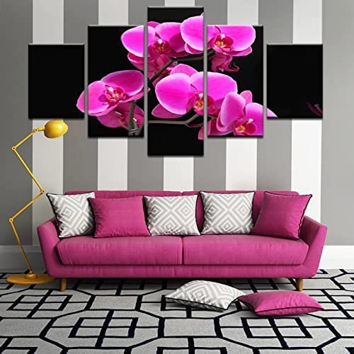 Leinwand Wand Kunst Leinwand Prints Malerei 5 Panels Pieces Multiple Pictures, Orchidee Rosa Blume (Xl/Mit Rahmen 150 X 100 Cm) Giclee Auf Leinwand Gedruckt, Poster Wanddekorationen Gesche -7L5P+I4L