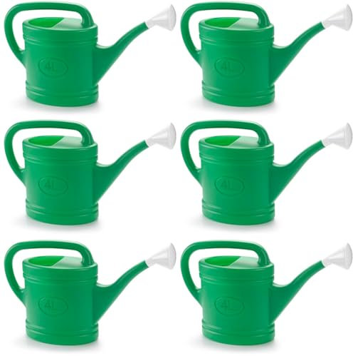 Tradineur Lot de 6 arrosoirs en plastique, capacité 4 litres, ustensiles de jardinage, arrosage, maison, balcon, terrasse, patio, vert