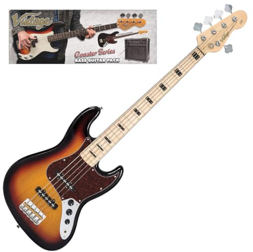 Vintage V495 Coaster Series Pack guitare basse 5 cordes ~ 3 Tone Sunburst