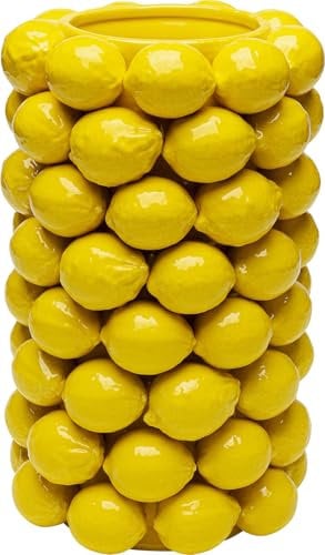 Kare Design Vase Lemon Juice, Gelb, Pflanzengefäß, Deko Vase, Blumentopf, Zitronen Motiv, Porzellan, handgearbeitet, Unikat, 43 cm (H)