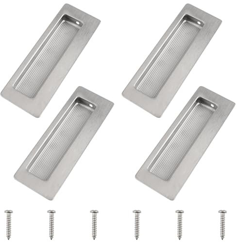 MOROBOR 4PCS Maniglie rettangolari da incasso a scomparsa, maniglia per porta scorrevole dal design incorporato, maniglie a filo nascoste in acciaio inossidabile (argento spazzolato / 115 mm)