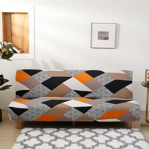 WWQQKJ Housse de canapé Clic Clac Extensible 3 Places sans Bras Housse de canapé élastique Spandex Universelle Protecteur de canapé-lit(Geometria Arancione)
