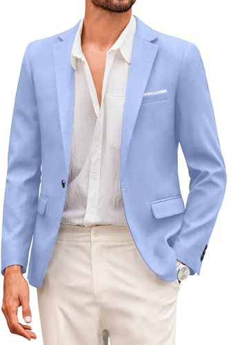 COOFANDY Veste pour homme - Style sportif et moderne - Blazer - 1 bouton - Veste de costume d'affaires - Coupe droite, Bleu ciel, XXL
