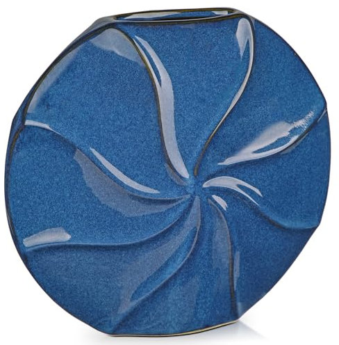 Arborus Blue Ceramic Vases 9.6 Pastille Vase Decorative Modern Vase for Pampas Grass Dried Flowers Round Elegant Textured Flower Vases for Living Room Bedroom Office Home Decor