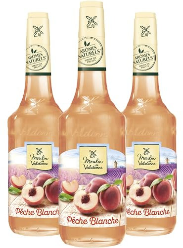 Moulin de Valdonne Sirop de Pêche Blanche pour boisson rafraîchissante, cocktail avec ou sans alcool, 3 bouteilles 70 cl