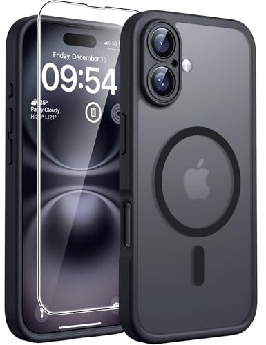 TOCOL für iPhone 16 Plus Hülle für Magsafe, Vollständiger Kameraschutz Stoßfest Kratzfest Transluzente Rückseite Magnetisch Handyhülle für iPhone 16 Plus Case, Schwarz