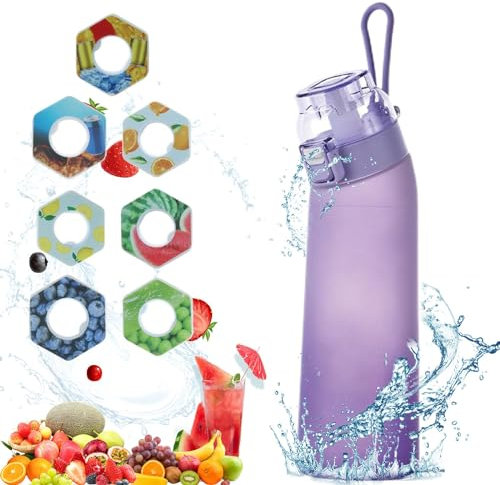 Luft Wasserflasche,700ml Sport Air Wasserflasche mit 7-Geschmack für eine erfrischende Trinkerfahrung Flasche Sport Cup,Ideal zum Laufen und im Fitnessstudio (Lila)